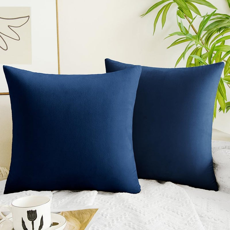 QUORGVES Navy Blue Throw Pillows Navy Blue Pillow Covers 20x20 Inch Pack of 2 for Couch Sofa Living Room Bed Bedroom Soft Square Velvet Throw Pillow Cover 20 x 20 Set of 2 - Image 1
